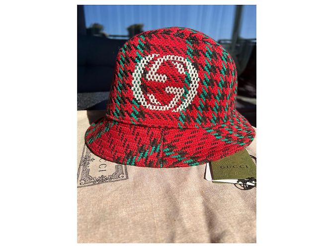Cappello Fedora Gucci in lana rossa Rosso Verde - vista 10