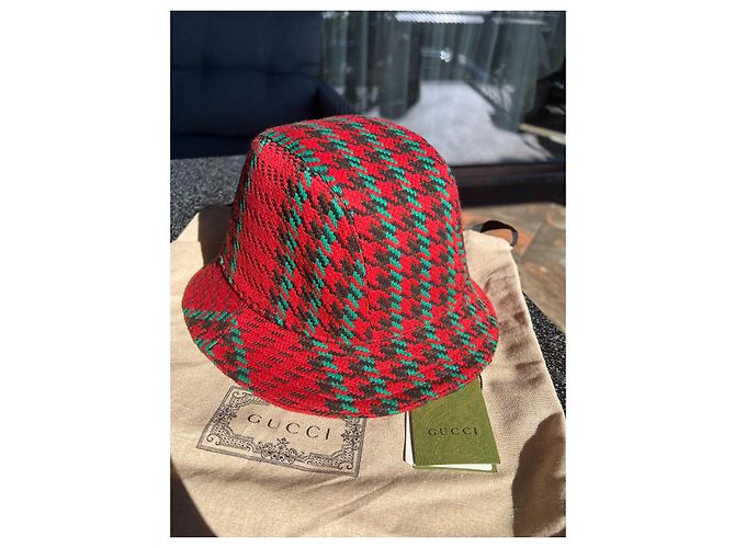 Cappello Fedora Gucci in lana rossa Rosso Verde - vista 11