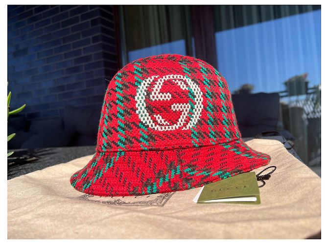 Cappello Fedora Gucci in lana rossa Rosso Verde - vista 3