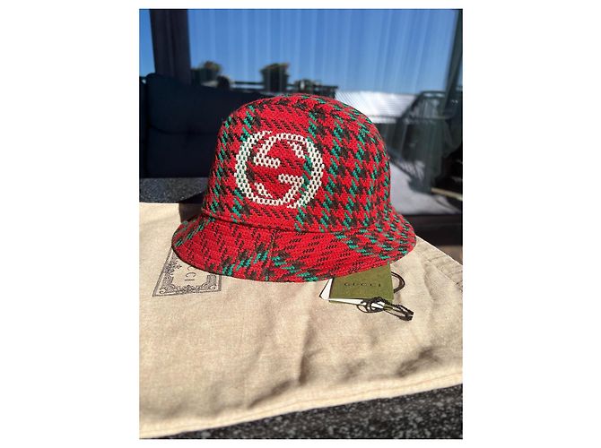 Cappello Fedora Gucci in lana rossa Rosso Verde - vista 4