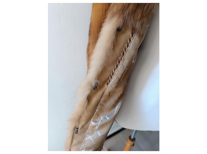 Autre Marque Abrigo de piel de conejo beige camel Camello - vista 10