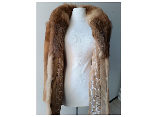 Autre Marque Abrigo de piel de conejo beige camel Camello - vista 12
