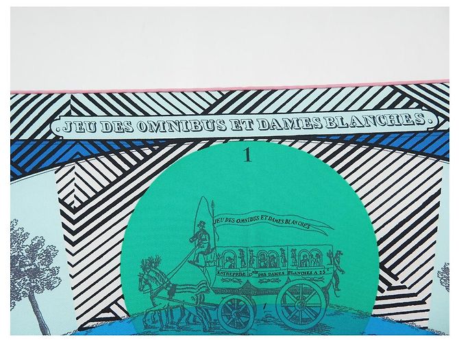 Hermès NUOVI GIOCHI DI SCIARPA HERMES OMNIBUS E BIANCO DA DONNA SETA QUADRATA + SCATOLA SCIARPA Blu - vista 3