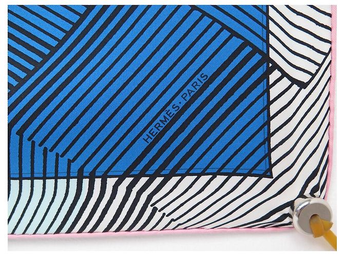 Hermès NUOVI GIOCHI DI SCIARPA HERMES OMNIBUS E BIANCO DA DONNA SETA QUADRATA + SCATOLA SCIARPA Blu - vista 4