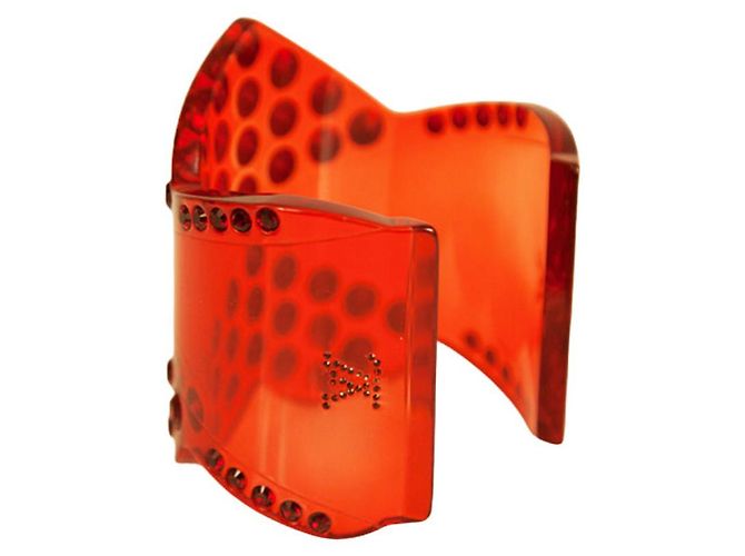 Bracciale rigido Louis Vuitton a cuore largo in resina rossa con strass rossi RARO!! Rosso - vista 2