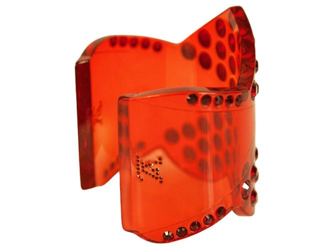 Bracciale rigido Louis Vuitton a cuore largo in resina rossa con strass rossi RARO!! Rosso - vista 3
