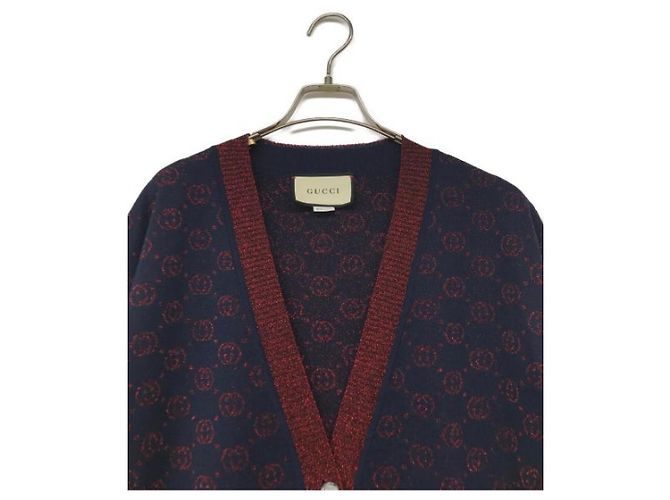 ***GUCCI Interlocking G Lame-Strickjacke Rot Marineblau - Ansicht 3