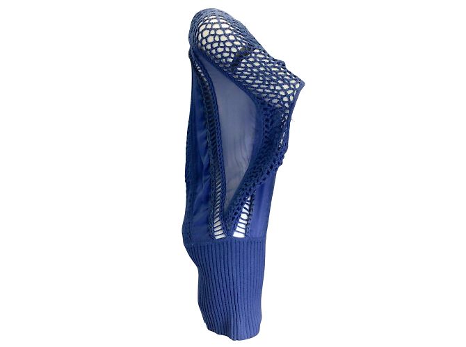 Vestido de malha de caxemira com acabamento em couro e seda azul Catherine Malandrino - vista 2
