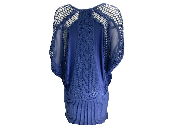 Vestido de malha de caxemira com acabamento em couro e seda azul Catherine Malandrino - vista 3