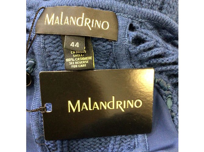 Vestido de malha de caxemira com acabamento em couro e seda azul Catherine Malandrino - vista 4