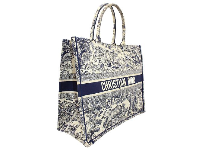 Borsa tote Dior Book piccola in tela blu navy - vista 13