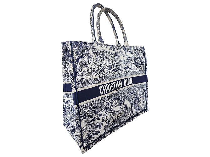 Borsa tote Dior Book piccola in tela blu navy - vista 2