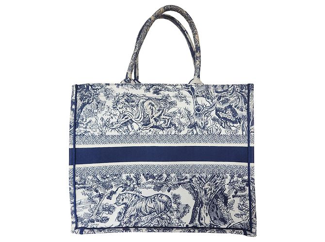 Borsa tote Dior Book piccola in tela blu navy - vista 3