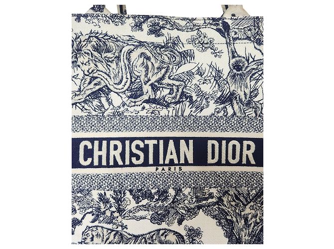 Borsa tote Dior Book piccola in tela blu navy - vista 7