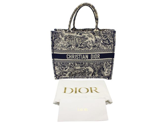 Borsa tote Dior Book piccola in tela blu navy - vista 9