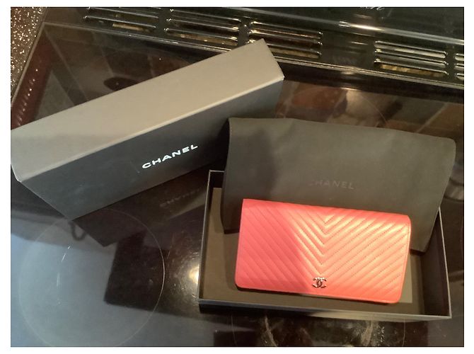 Chanel Caviar Chevron Geldbörse Rosa Leder Pink - Ansicht 2