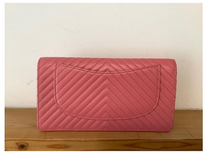 Chanel Caviar Chevron Geldbörse Rosa Leder Pink - Ansicht 3