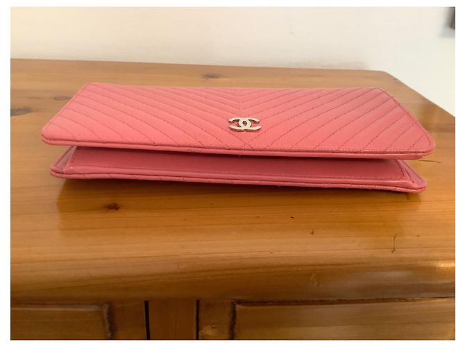 Chanel Caviar Chevron Geldbörse Rosa Leder Pink - Ansicht 6