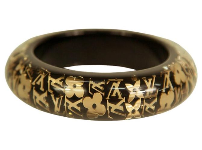 Bracciale rigido Louis Vuitton nero con paillettes in resina color oro - vista 2