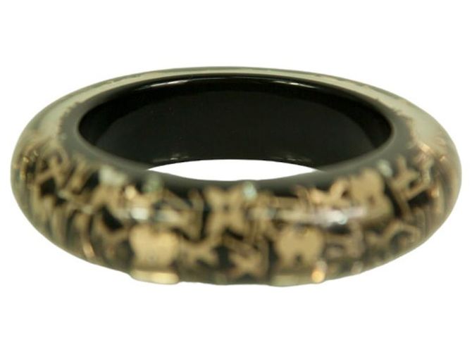 Bracciale rigido Louis Vuitton nero con paillettes in resina color oro - vista 4