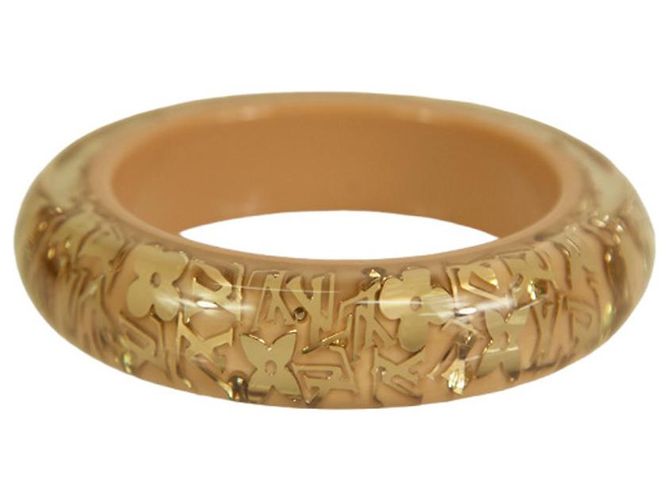 Bracciale rigido Louis Vuitton beige con paillettes in resina color oro - vista 2