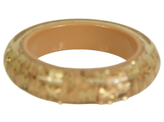 Bracciale rigido Louis Vuitton beige con paillettes in resina color oro - vista 3
