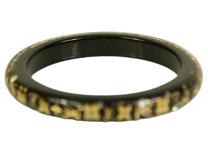 Bracciale rigido Louis Vuitton Thin Inclusion PM nero con paillettes in resina dorata - vista 2