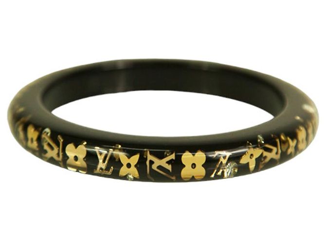 Bracciale rigido Louis Vuitton Thin Inclusion PM nero con paillettes in resina dorata - vista 3
