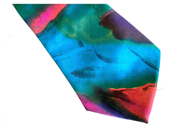 Autre Marque Alain Delon Cravate Soie à imprimé abstrait Vintage Multicolore - vue 3