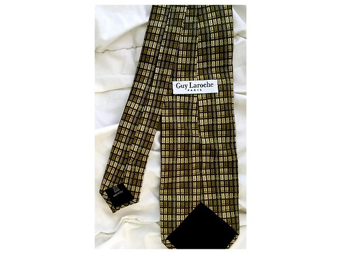 Guy Laroche Paris Vintage Green Geometric Pattern Silk Tie Khaki Light green - view 2