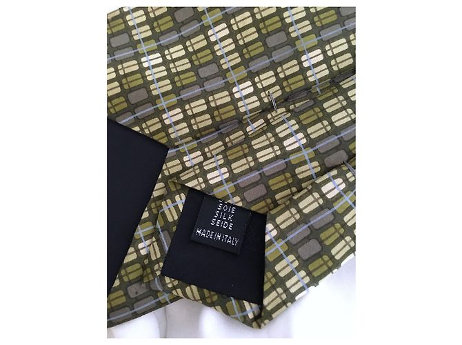 Guy Laroche Paris Vintage Green Geometric Pattern Silk Tie Khaki Light green - view 3