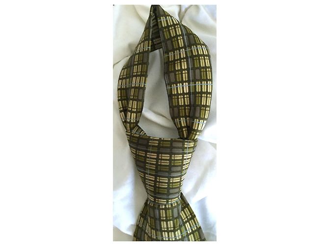 Guy Laroche Paris Vintage Green Geometric Pattern Silk Tie Khaki Light green - view 4