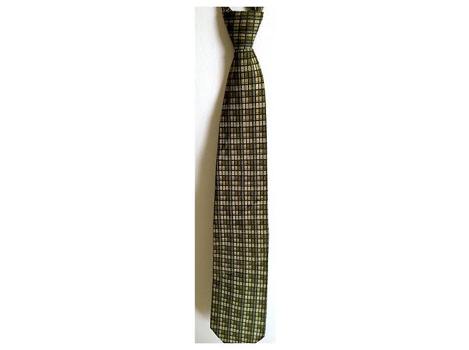 Guy Laroche Paris Vintage Green Geometric Pattern Silk Tie Khaki Light green - view 6