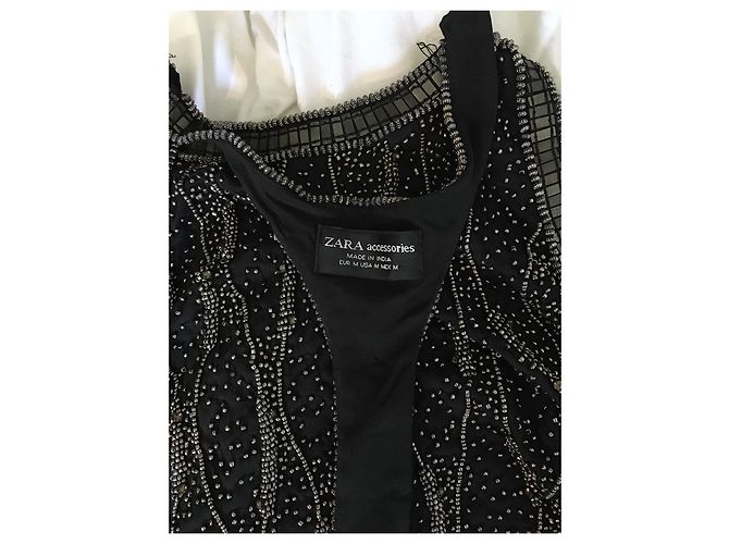 Top Zara da donna con maniche cadenti con paillettes Nero Gold hardware - vista 3