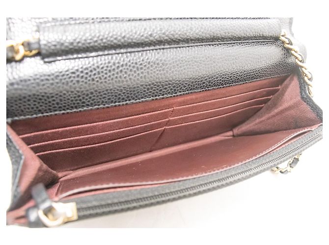 Wallet On Chain CHANEL Portafoglio con caviale su catena WOC Borsa a tracolla nera con tracolla Nero - vista 10