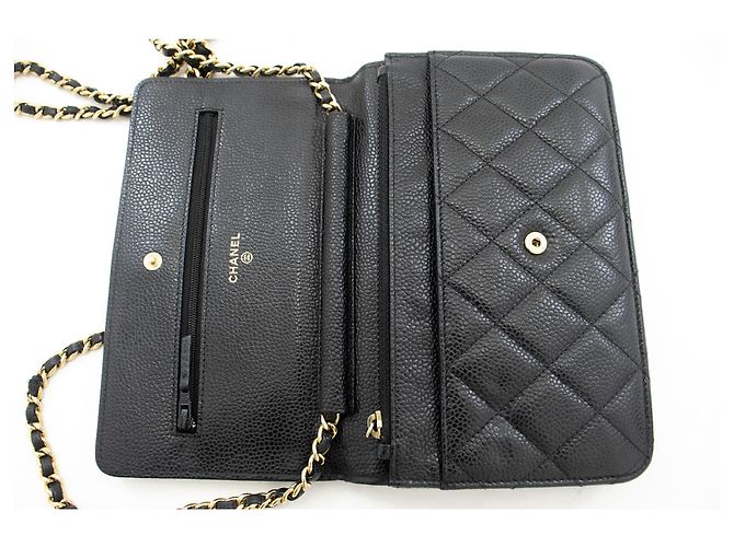 Wallet On Chain CHANEL Portafoglio con caviale su catena WOC Borsa a tracolla nera con tracolla Nero - vista 11