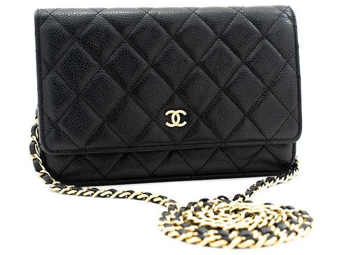 Wallet On Chain CHANEL Portafoglio con caviale su catena WOC Borsa a tracolla nera con tracolla Nero - vista 2