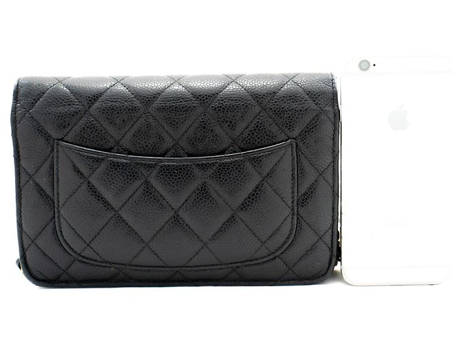 Wallet On Chain CHANEL Portafoglio con caviale su catena WOC Borsa a tracolla nera con tracolla Nero - vista 3