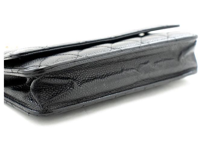 Wallet On Chain CHANEL Portafoglio con caviale su catena WOC Borsa a tracolla nera con tracolla Nero - vista 4