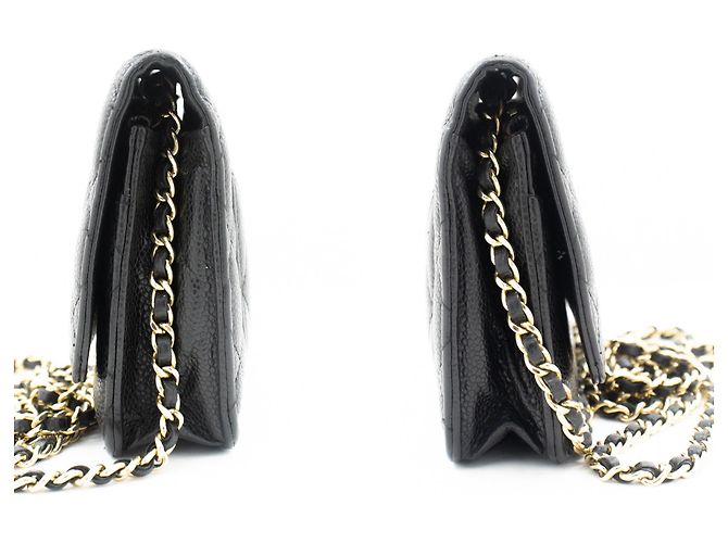 Wallet On Chain CHANEL Portafoglio con caviale su catena WOC Borsa a tracolla nera con tracolla Nero - vista 5