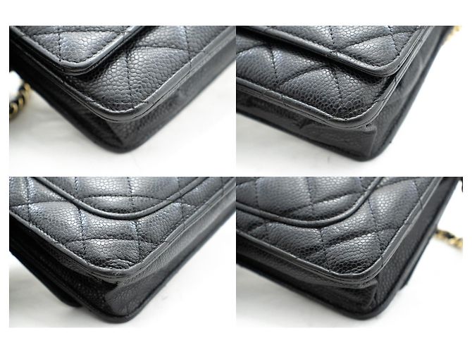 Wallet On Chain CHANEL Portafoglio con caviale su catena WOC Borsa a tracolla nera con tracolla Nero - vista 6
