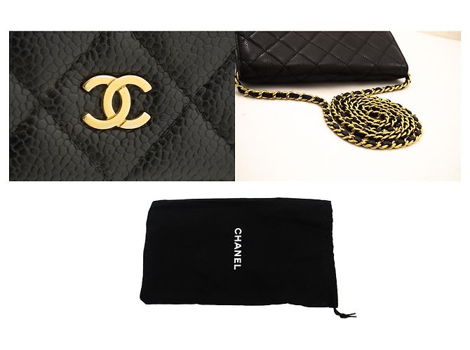 Wallet On Chain CHANEL Portafoglio con caviale su catena WOC Borsa a tracolla nera con tracolla Nero - vista 7
