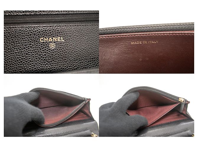 Wallet On Chain CHANEL Portafoglio con caviale su catena WOC Borsa a tracolla nera con tracolla Nero - vista 8