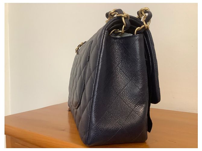 Timeless Chanel Borsa in pelle caviar trapuntata blu navy oro - vista 15