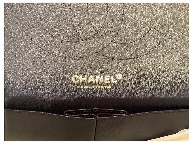 Timeless Chanel Borsa in pelle caviar trapuntata blu navy oro - vista 4