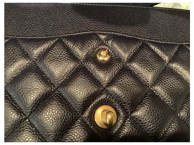 Timeless Chanel Borsa in pelle caviar trapuntata blu navy oro - vista 8