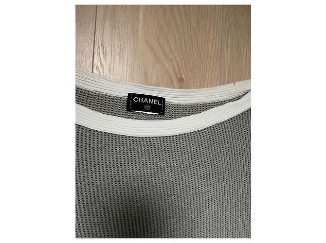 Conjunto de Jogging Chanel Top e Calça Cinza e Branco Algodão - vista 4
