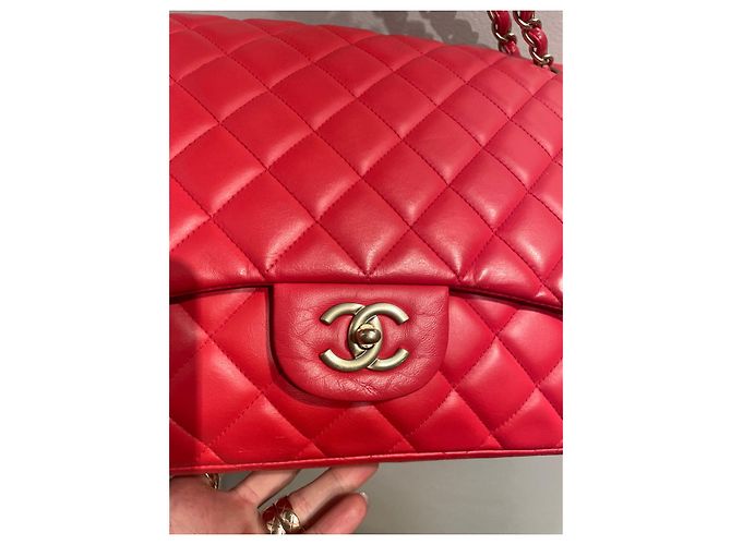Timeless Borsa Chanel Maxi Jumbo Rossa in Pelle Liscia Rosso - vista 5
