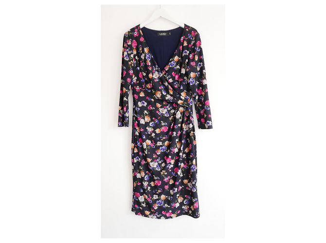 Vestido de punto drapeado floral de Ralph Lauren Azul marino - vista 2