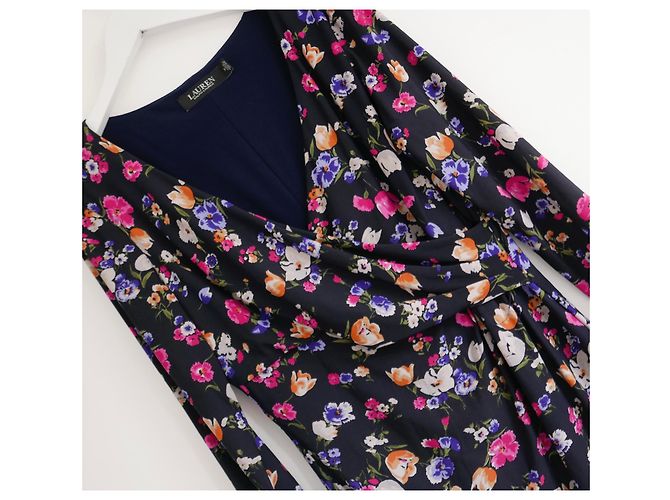 Vestido de punto drapeado floral de Ralph Lauren Azul marino - vista 3